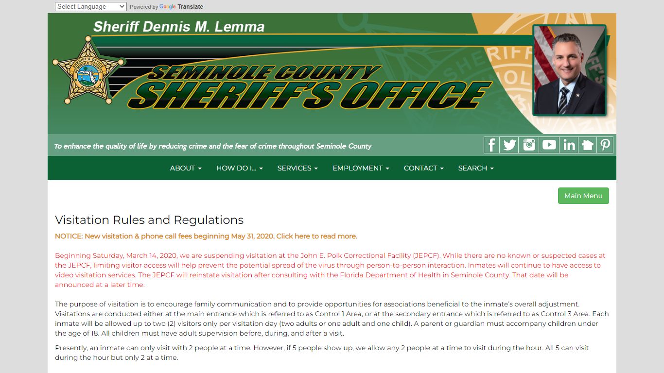 Visitation Rules and Regulations - Seminole County Sheriff's Office