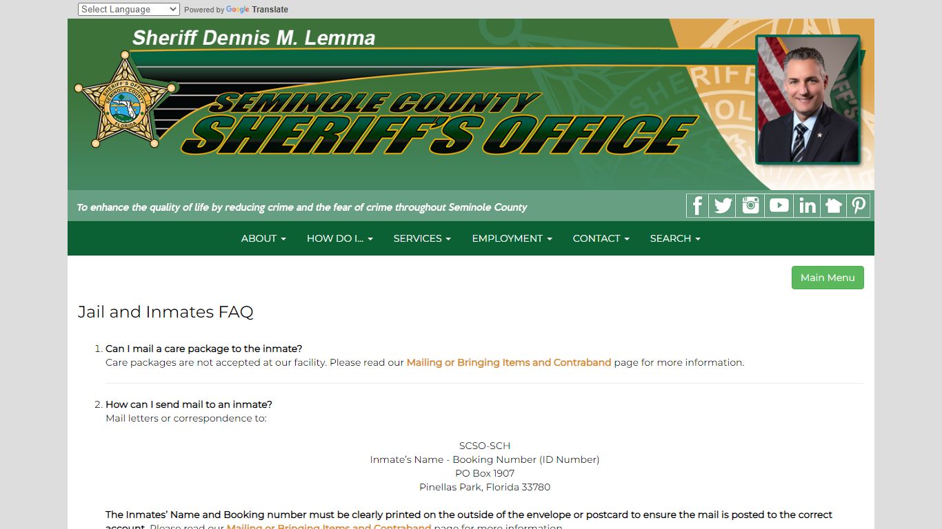Jail and Inmates FAQ - Seminole County Sheriff's Office